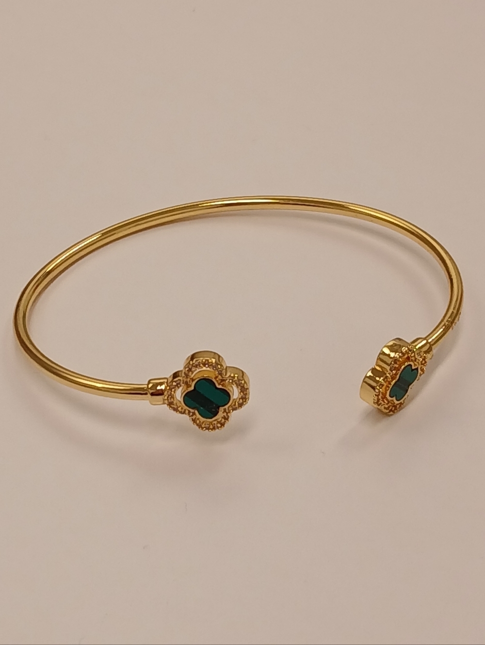 NEW Gold Filled Adjustable Bangle Bracelet with Green Clover Accents Goldoro
